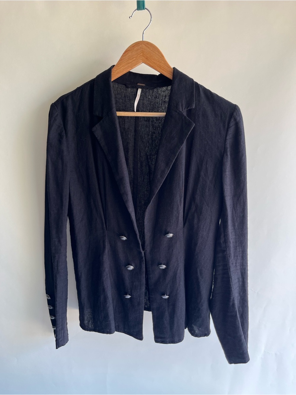 Free People Black Military Jacket Linen Blend Sz Sm Collared Long Sleeve Buttons - Picture 1 of 6